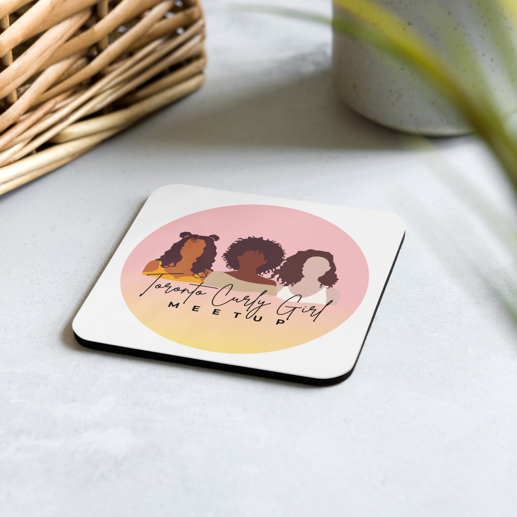 Toronto Curly Girl Meetup Logo Cork back coaster